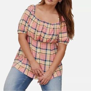NWT Torrid Plaid Babydoll Rayon Slub Puff Sleeve Top Plus Size 5X